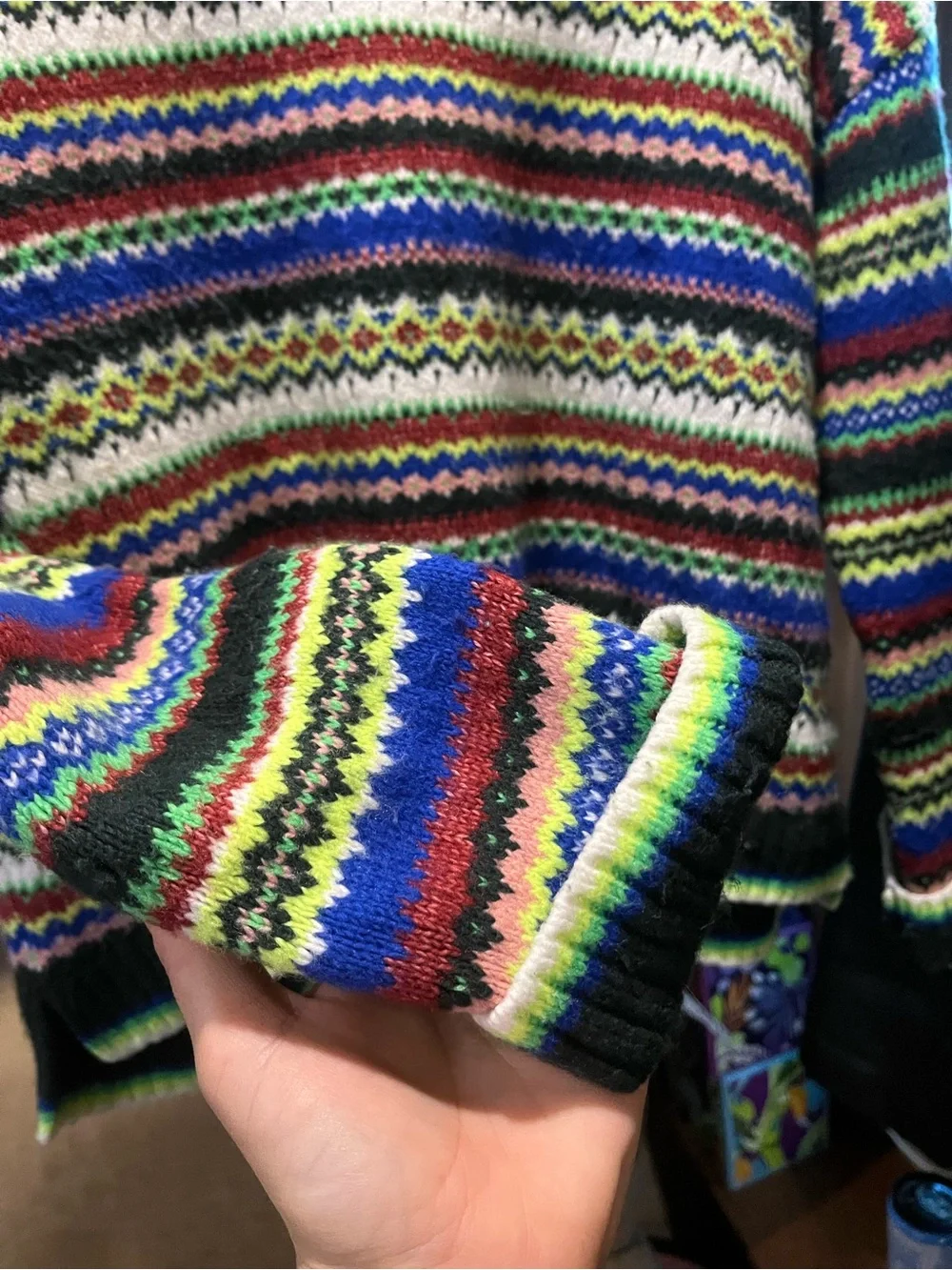 Cabi Moorland Pullover Sweater Fair Isle Multicolor Stripe Neon Fall 2022 M